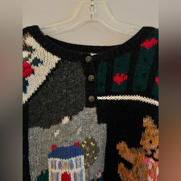 The Eagle's Eye Vintage 80s Hand Knit Wool Folk Art Novelty Sweater | Size L - Picture 4 of 7